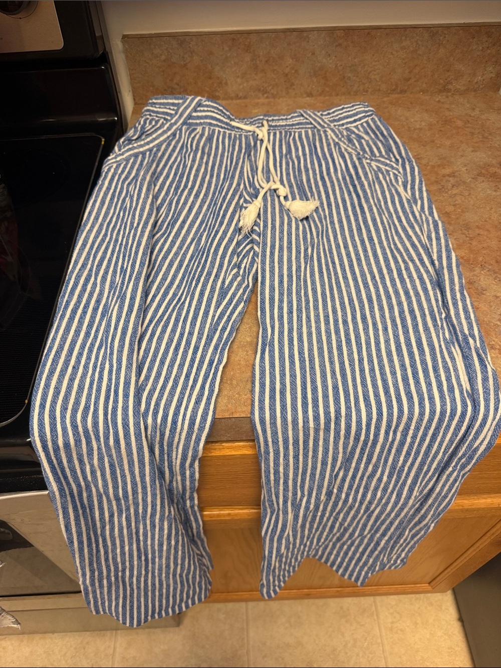 Jolt Casual Blue and White Striped  Drawstring Pants